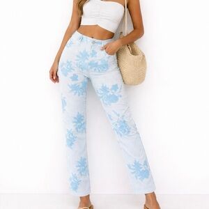 GAP 1969 WHITE SKY BLUE FLORAL STRIPED ALWAYS SKINNY SKIMMER LOW RISE JEANS 32R